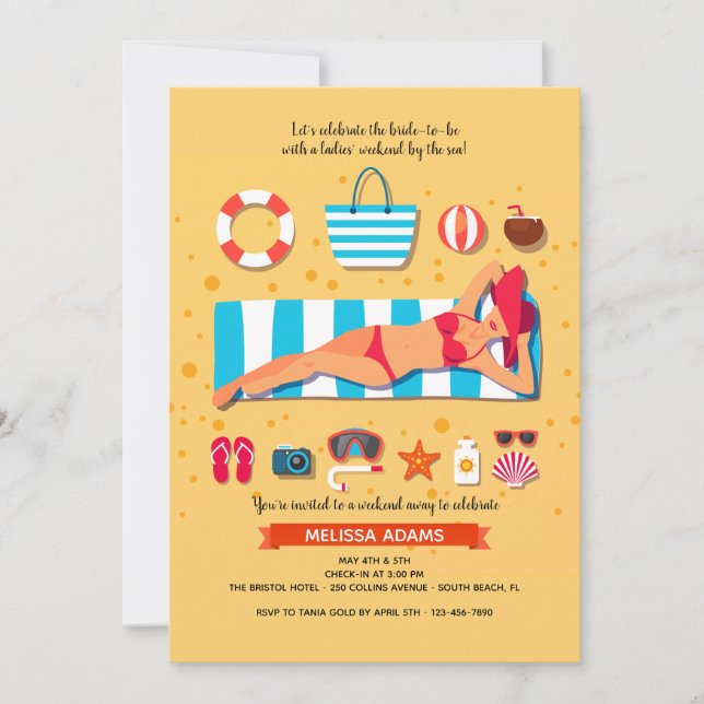 Invitation Enterrement de vie de jeune fille à la plage (Devant)