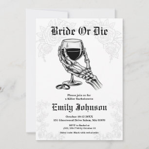 Invitation Enterrement de vie de jeune fille gothique squelet