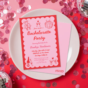 Invitation Enterrement de vie de jeune fille Rose Foncé Dessi
