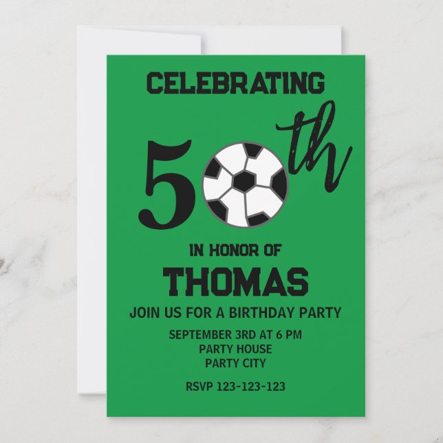 Invitation Entraîneur de soccer Ball 50e anniversaire (Devant)