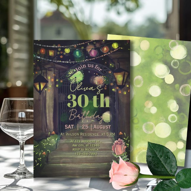 Invitation Entrée Élégante avec Guirlandes Lumineuses 30e Ann (Elegant Entrance with String Lights 30th Birthday Invitation)