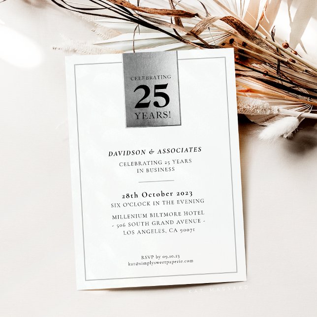Invitation ENTREPRISE ANNIVERSAIRE classe affaires argent noi (Créateur téléchargé)