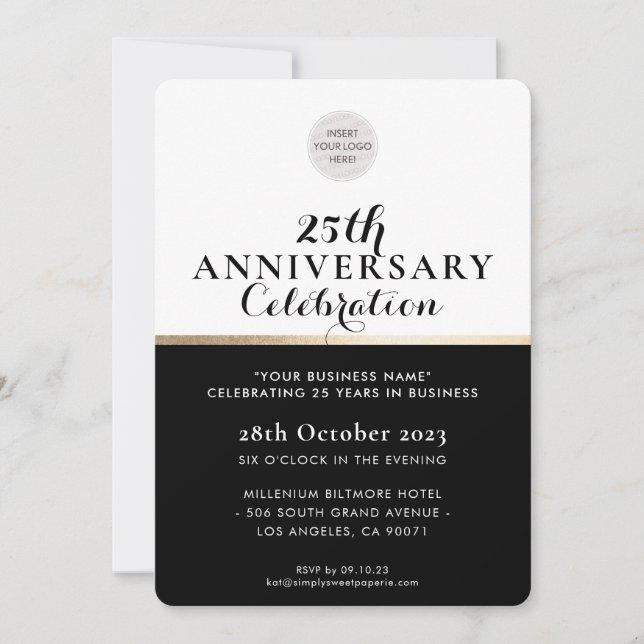 Invitation ENTREPRISE ANNIVERSAIRE élégant affaires noir or (Devant)