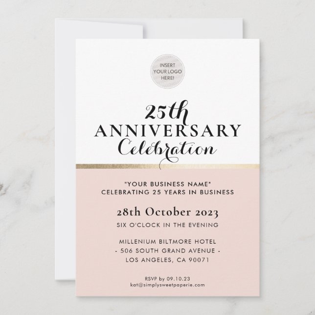 Invitation ENTREPRISE ANNIVERSAIRE élégant noir blush or rose (Devant)