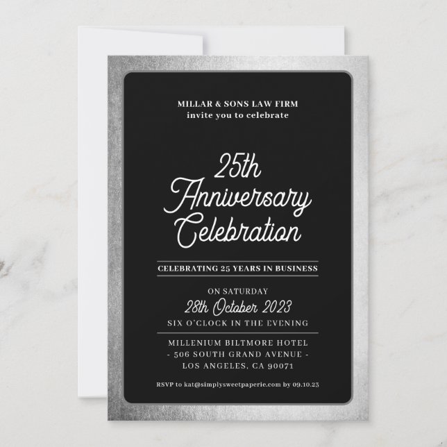 Invitation ENTREPRISE ANNIVERSAIRE entreprise moderne noir ar (Devant)