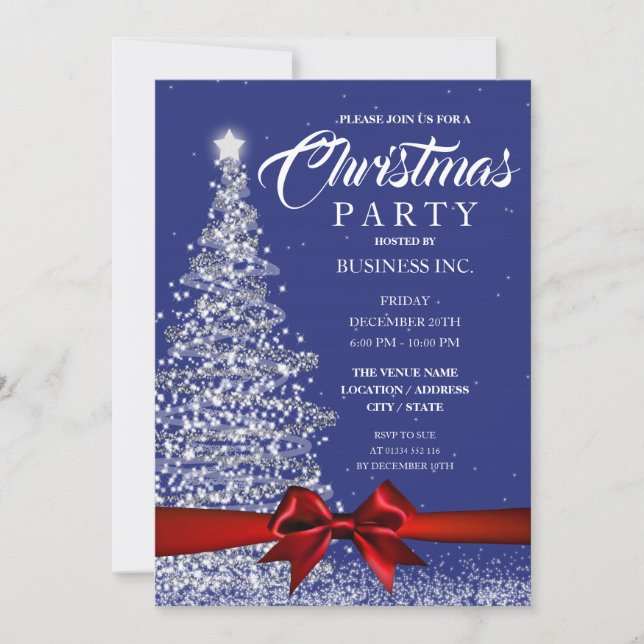 Invitation ENTREPRISE Arbre de Noël Ruban Red Navy Party (Devant)