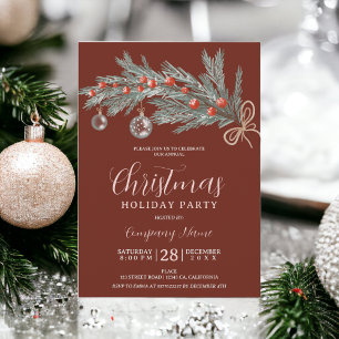 Invitation Entreprise de Noël rustique pin vert rouge entrepr