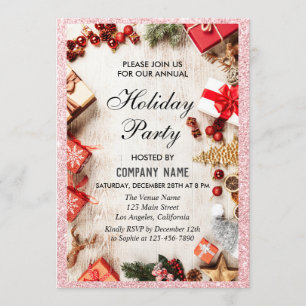 Invitation Entreprise festive fête de Noël Rose Gold Pailleté