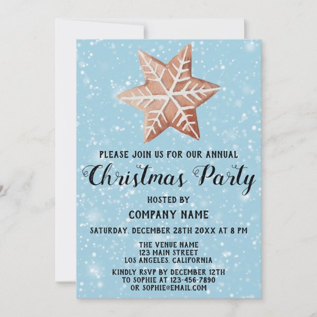 Invitation Entreprise Fête de Noël Star Blue neige (Devant)