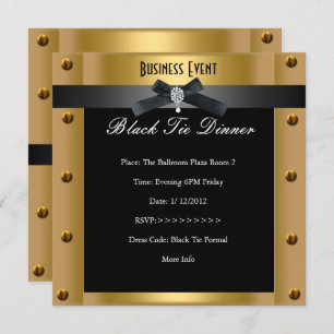 Invitation Entreprise Formal Cravate Noire Or Métal