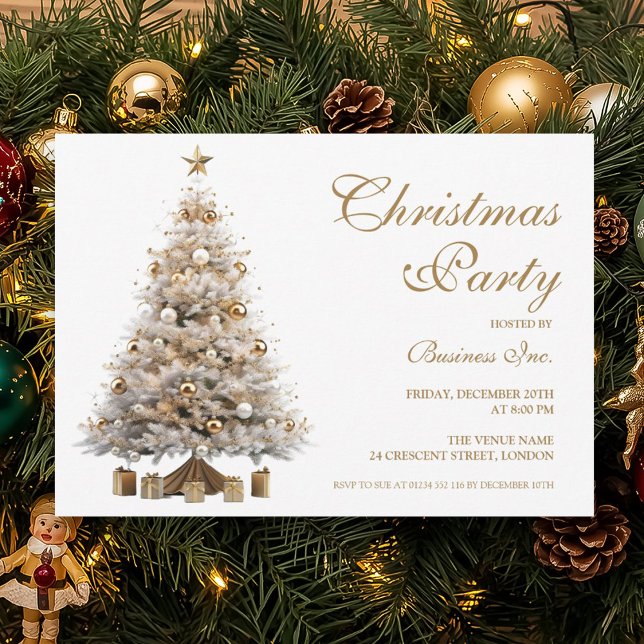 Invitation Entreprise Gold Noël Arbre fête (Corporate Gold Christmas Tree Holiday Party Invitation)