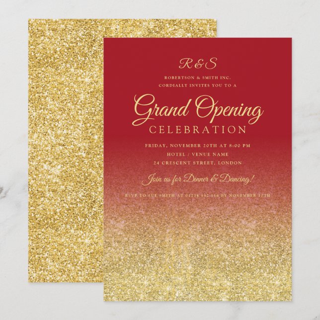 Invitation Entreprise Grand Ouverture Gold Glam Parties scint (Devant / Derrière)