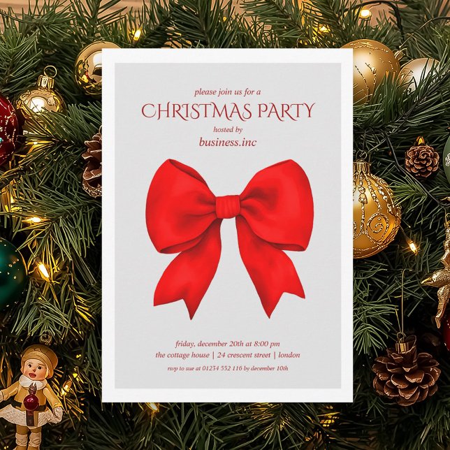 Invitation Entreprise Red Bow Noël Fête (Corporate Red Bow Christmas Holiday Party Invitation)