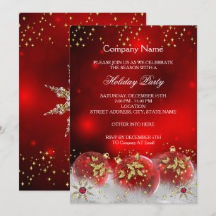Invitation Entreprise Red Gold Baubles Noël Fête de Noël