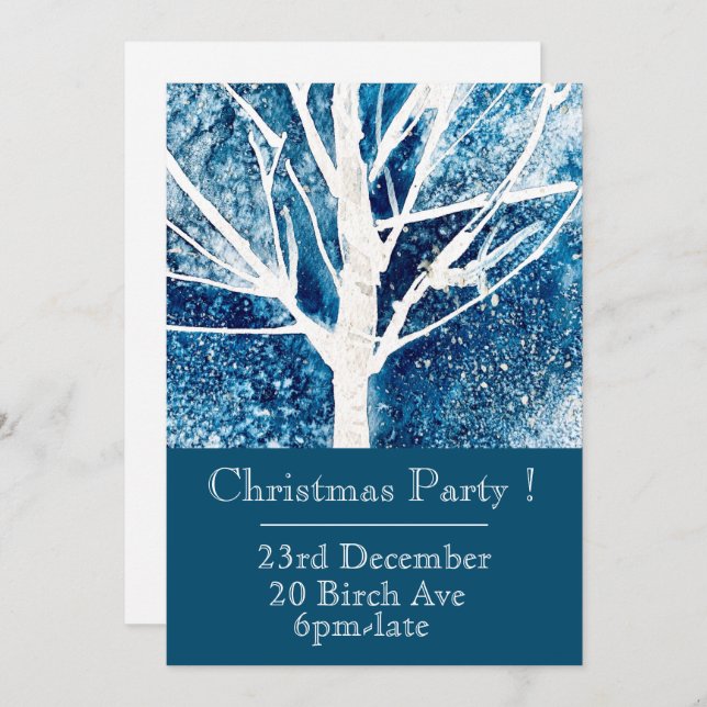 Invitation Entrez l'invitation de fête de Noël bleu et blanc (Devant / Derrière)