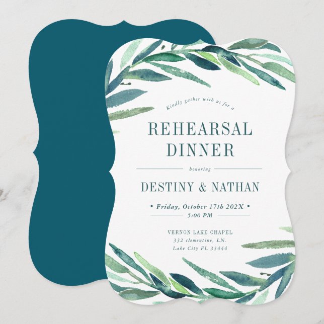 Invitation Enveloppe botanique en gras | Dîner de répétition (Devant / Derrière)