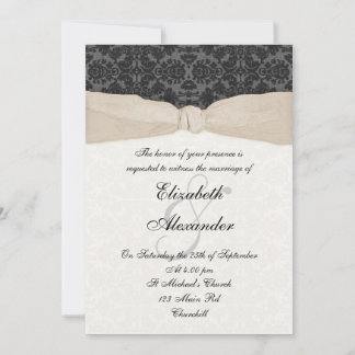 Invitation enveloppée de ruban Damask - Champagne