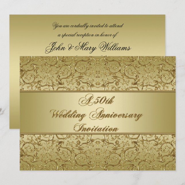 Invitation Épanouissement Or 50e Anniversaire de Mariage (Devant / Derrière)