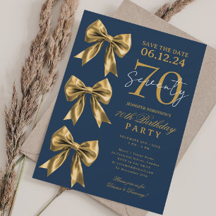 Invitation Épargne Date 70e Anniversaire Nuit Bleue Ruban Coq