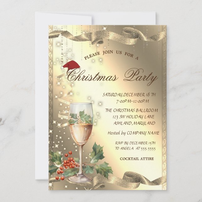 Invitation Éperche, Verre, Fête corporative Holly Berry (Devant)