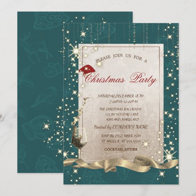 Invitation Éperche, Verre, Fête de Noël d'entreprise verte (Devant / Derrière)