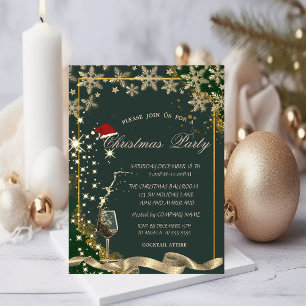 Invitation Éperche, Verre, Flammes de neige vertes Noël d'ent