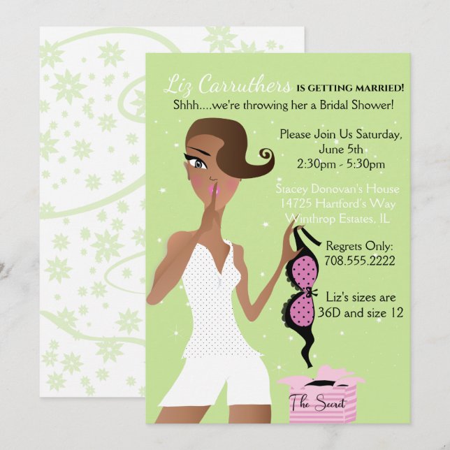 Invitation Éperche verte de Fête des mariées de lingerie surp (Devant / Derrière)