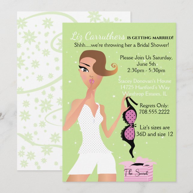 Invitation Éperche verte de Fête des mariées de lingerie surp (Devant / Derrière)