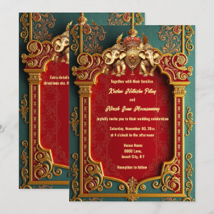 Invitation Éphiles indiens turquoise or bordeaux mariage roya