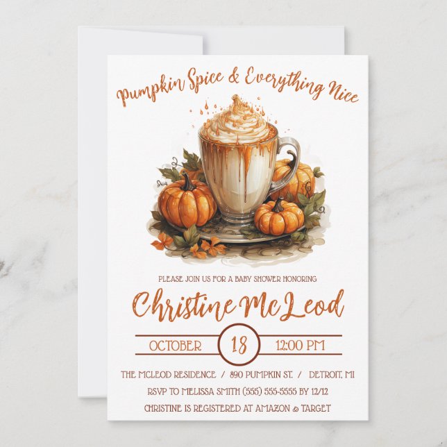 Invitation Épice citrouille & Tout Nice, Baby shower Latte (Devant)