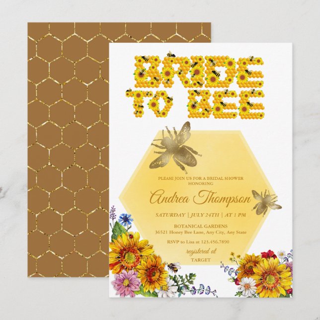 Invitation Épouse à Bee | Fête des mariées florale aquarelle (Devant / Derrière)