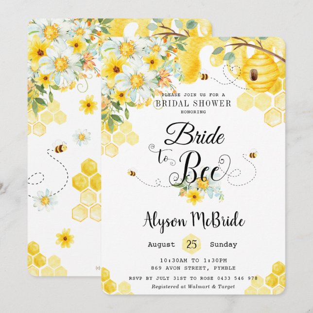 Invitation Épouse chic pour être jaune Fête des mariées flora (Devant / Derrière)