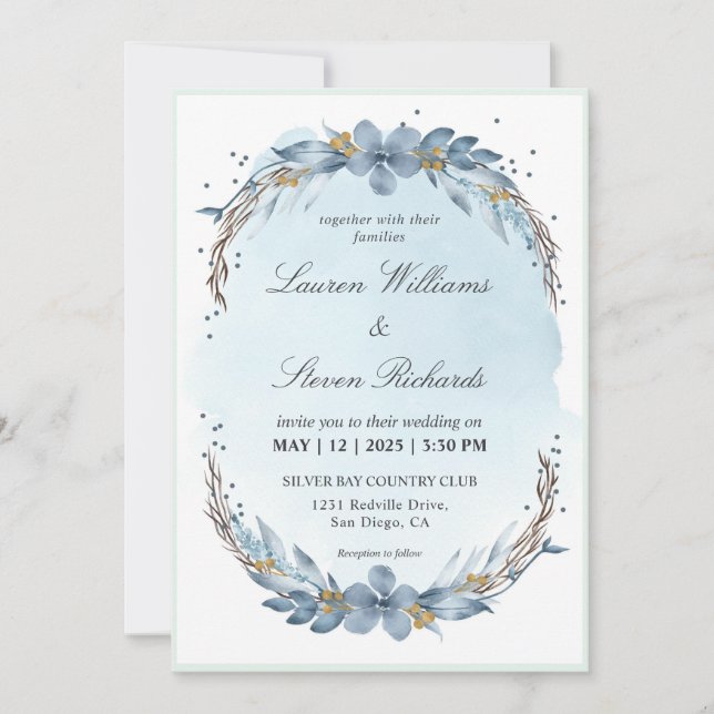 Invitation Épouse d'hiver bleu doux Pastel blanc sur mesure (Devant)