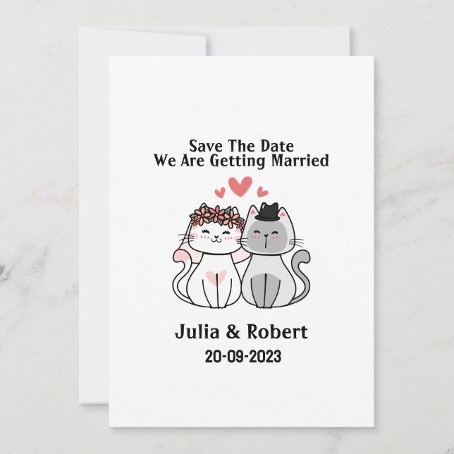 Invitation Épouse et chambre de chat Enregistrer la date (Devant)