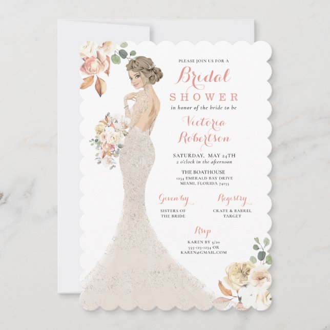Invitation Épouse Glam d'automne dans Gown Bridal Shower Invi (Devant)
