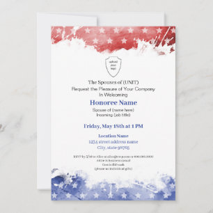 Invitation Épouse militaire Bienvenue Patriotique Rouge bleu