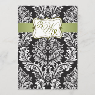 Invitation Épouser de noir de damassé, blanc et vert de
