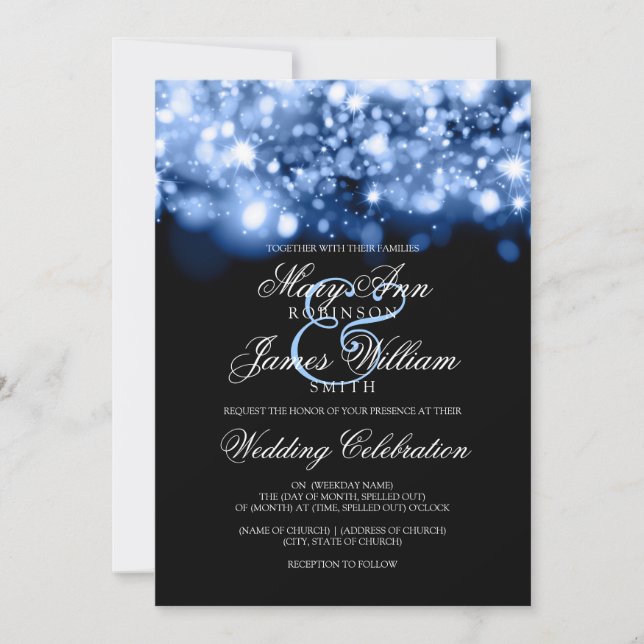 Invitation Épouser le bleu de scintillement de saphir de (Devant)