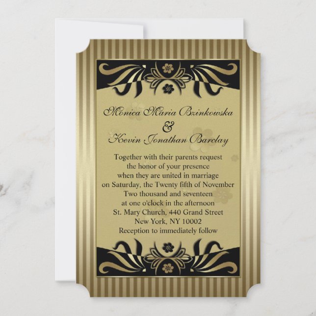 Invitation Épouser noir et d'or d'art déco de remous (Devant)