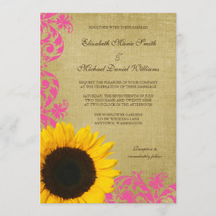 Invitation Épouser rustique de remous de rose de tournesol