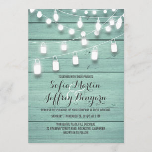 Invitation Épouser turquoise de lumières de pot en bois et de