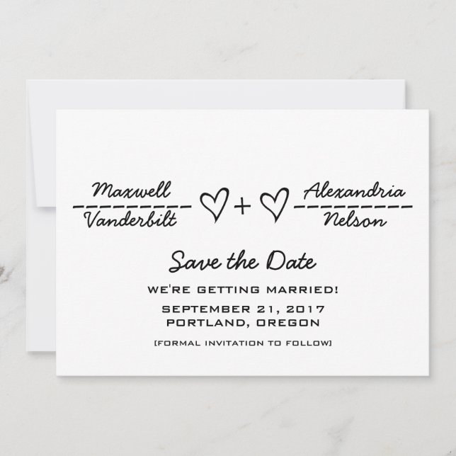 Invitation Équation Coeur d'ébène Enregistrer la date Invitat (Devant)