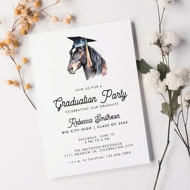 Invitation Equestre amusant aquarelle Cheval Photo Graduation (Créateur téléchargé)
