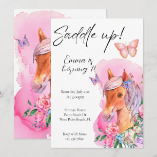 Invitation Equestre aquarelle Cheval minimal floral