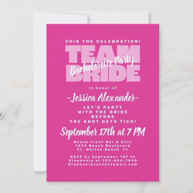 Invitation Équipe de Bachelorette de soirée Mariée rose tenda (Devant)