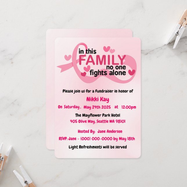 Invitation Équipe de soutien au cancer du sein Ruban rose Per (Devant/Arrière en situation)