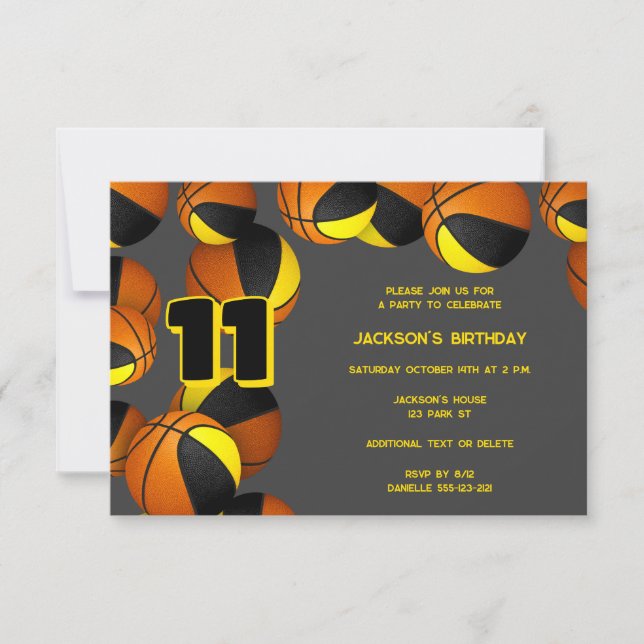 Invitation équipe d'or noir couleurs basket-ball anniversaire (Devant)