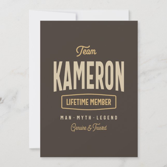 Invitation Équipe Kameron Membre à vie Nom personnalisé (Devant)