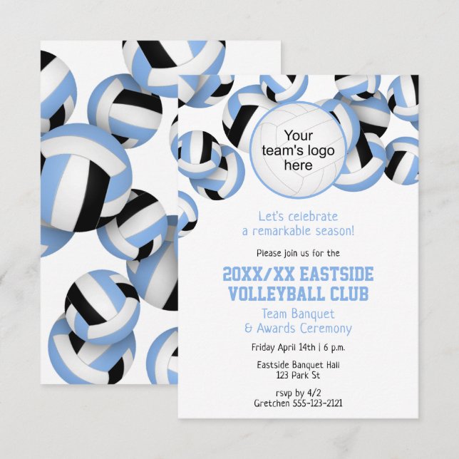 Invitation équipe noire de bleu lt couleurs volley-ball (Devant / Derrière)