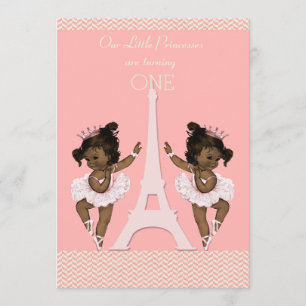 Invitation Ęr anniversaire de jumeaux de Tour Eiffel ethnique